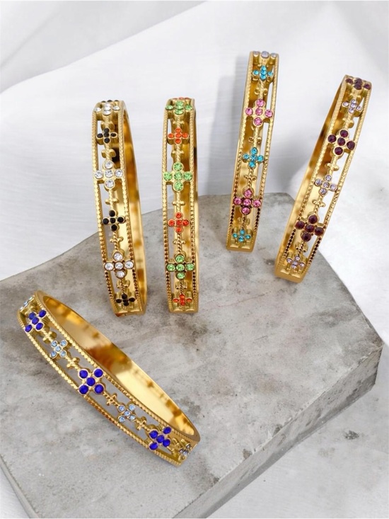 Jewelry - Floral Colored Crystal Bangle Bracelet NWT 18KT Gold Plated PVD Coated